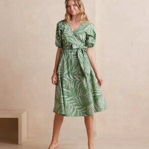 Summersalt The Coastal Poplin Puff-Sleeve Wrap Midi Dress NWT